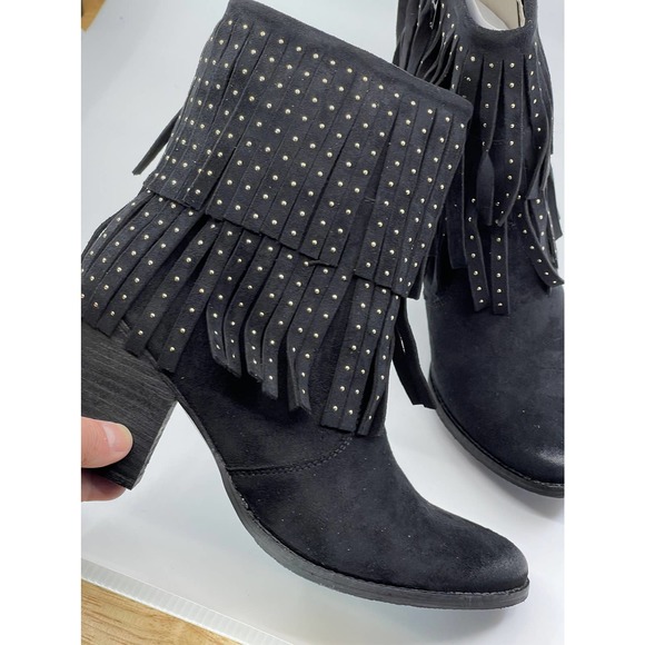 NEW NWT Coconuts by Matisse Flint Ankle Boots Bootie Black Suede Studded Fringe - Picture 7 of 12